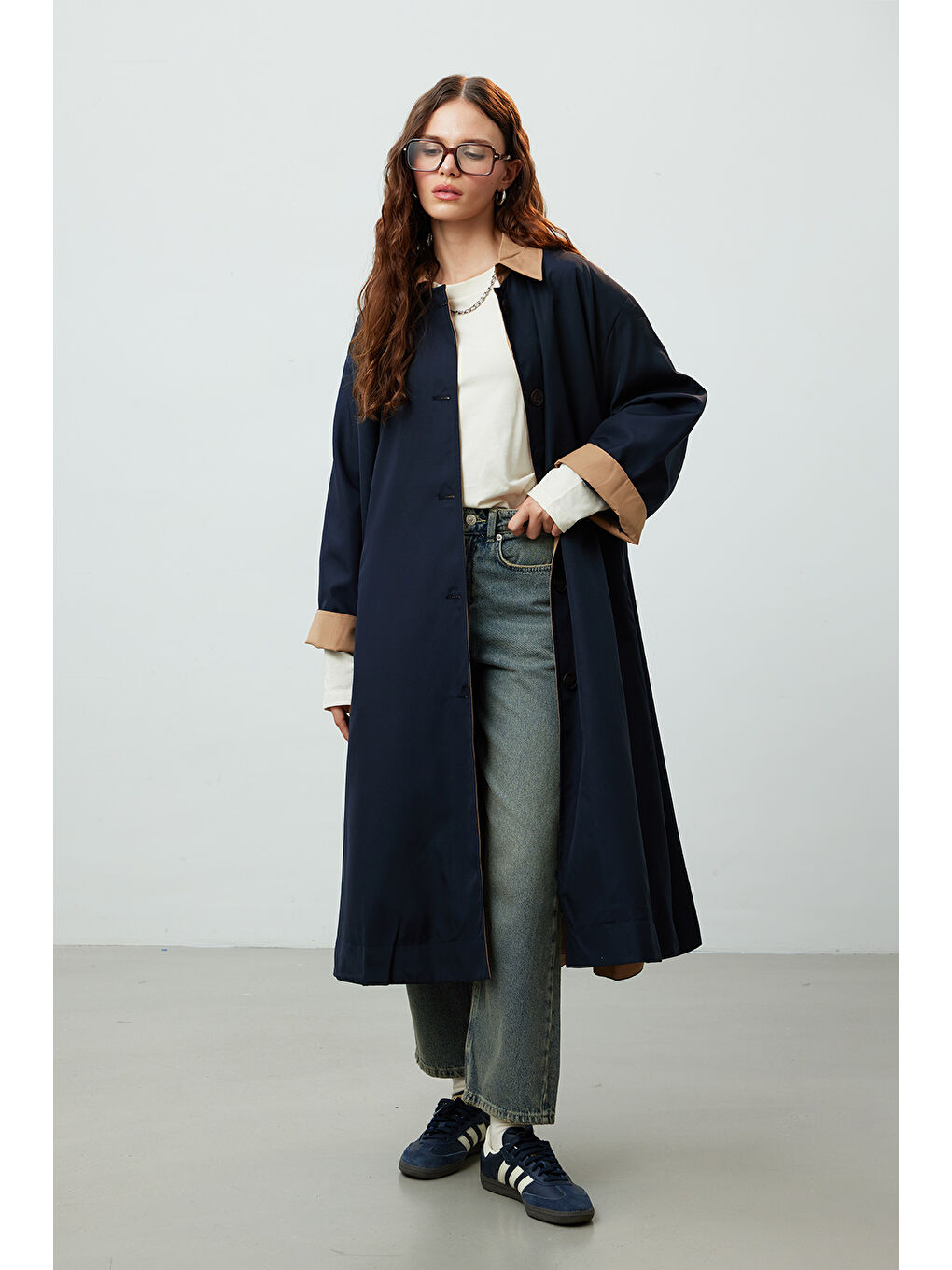 Mılano Oversize Trençkot Lacivert-2