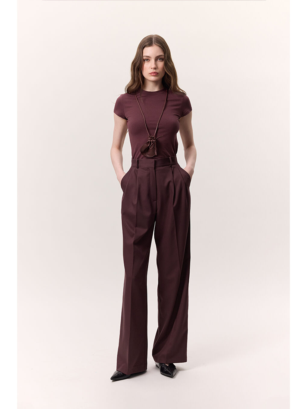 Geniş Paçalı Palazzo Pantolon Bordo-5