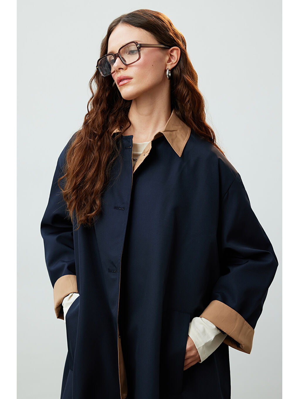 Mılano Oversize Trençkot Lacivert-3