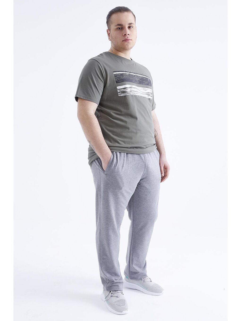 Gri Melanj Fermuar Cepli Klasik Paça Büyük Beden Erkek Eşofman Alt  - 84634