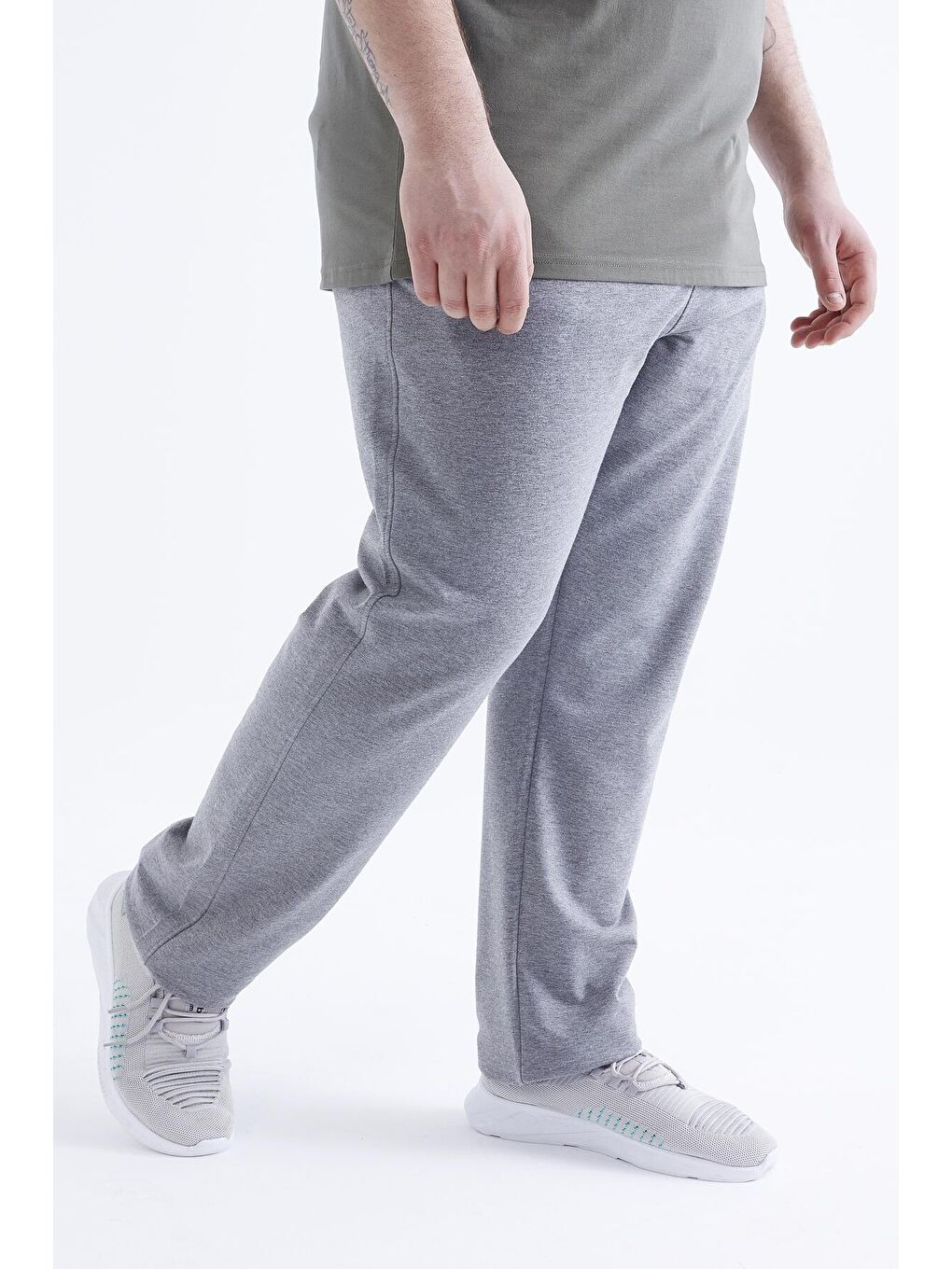 Gri Melanj Fermuar Cepli Klasik Paça Büyük Beden Erkek Eşofman Alt  - 84634-1