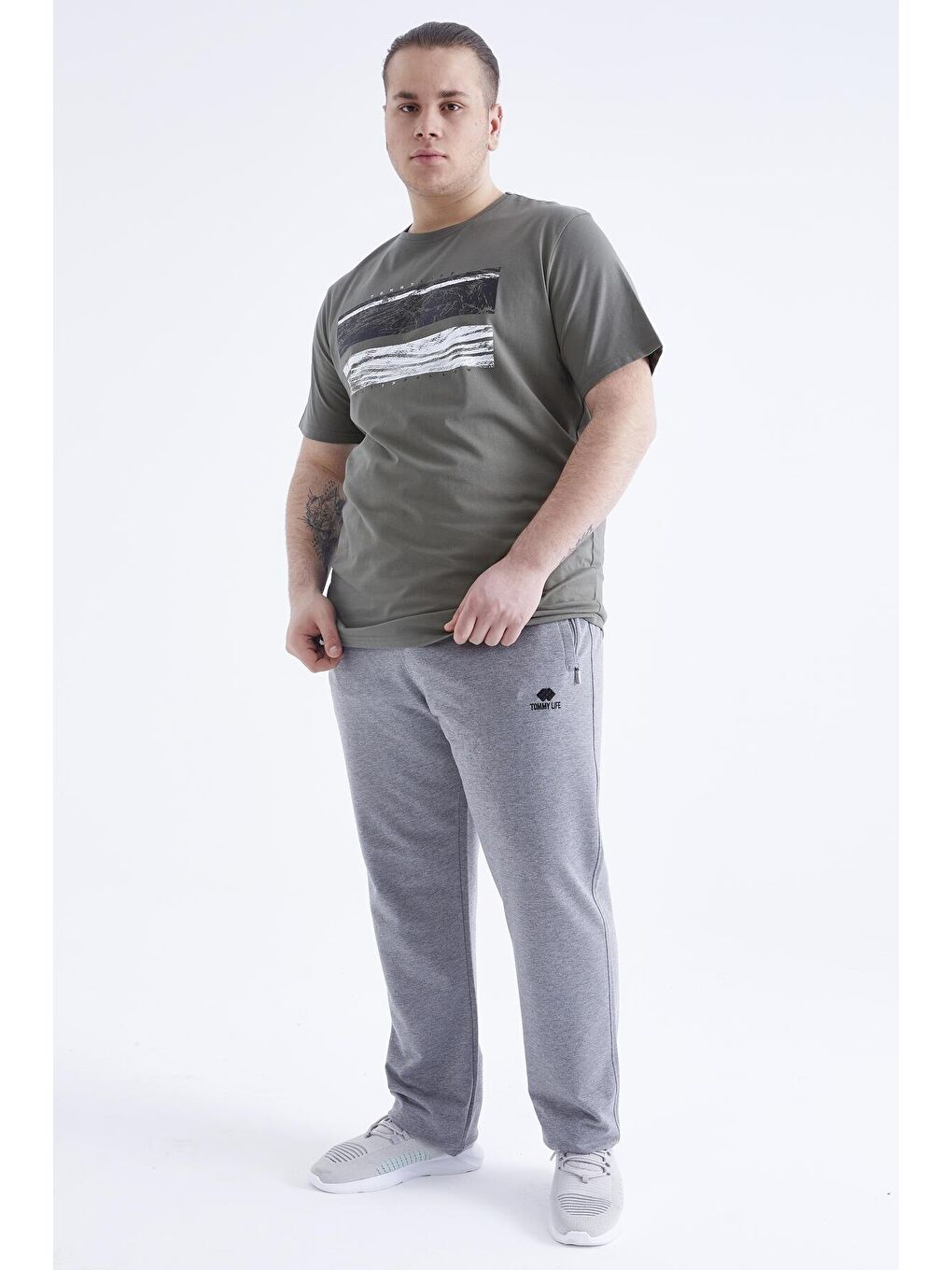 Gri Melanj Fermuar Cepli Klasik Paça Büyük Beden Erkek Eşofman Alt  - 84634-2