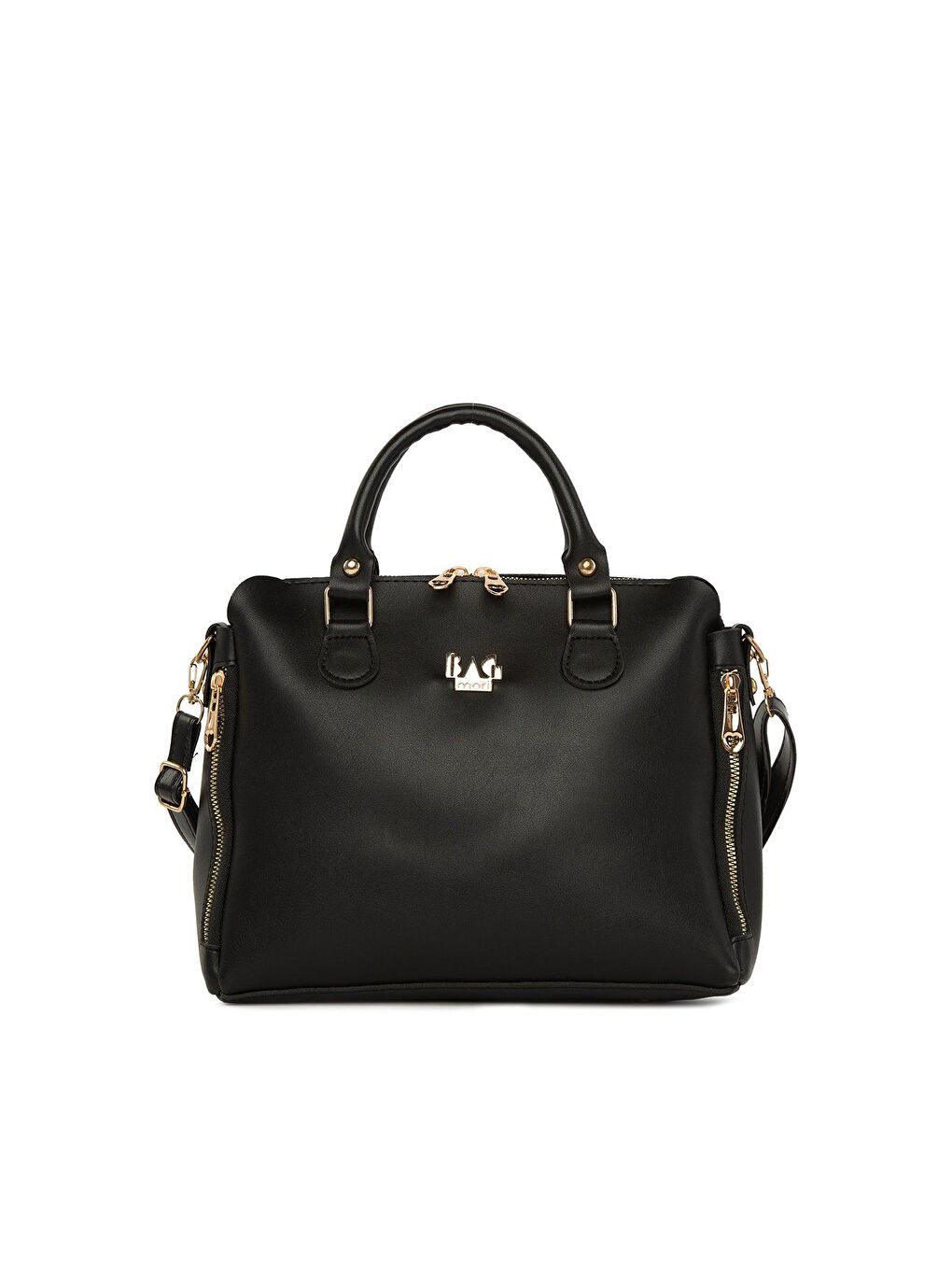 Siyah Dik Çift Fermuarlı Askılı Çanta