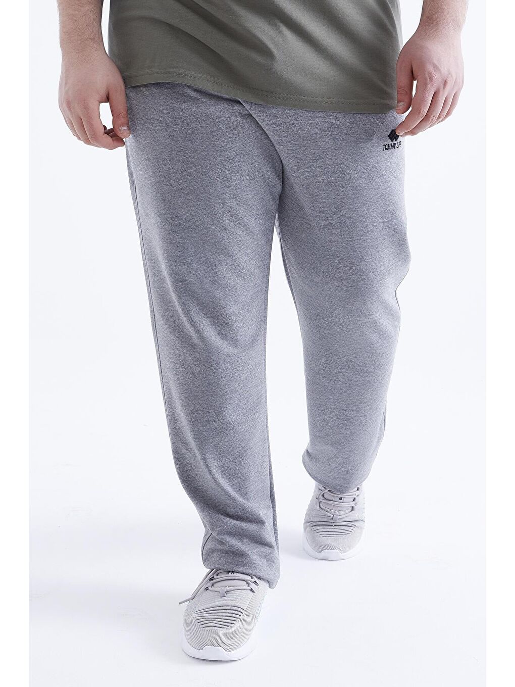 Gri Melanj Fermuar Cepli Klasik Paça Büyük Beden Erkek Eşofman Alt  - 84634-3