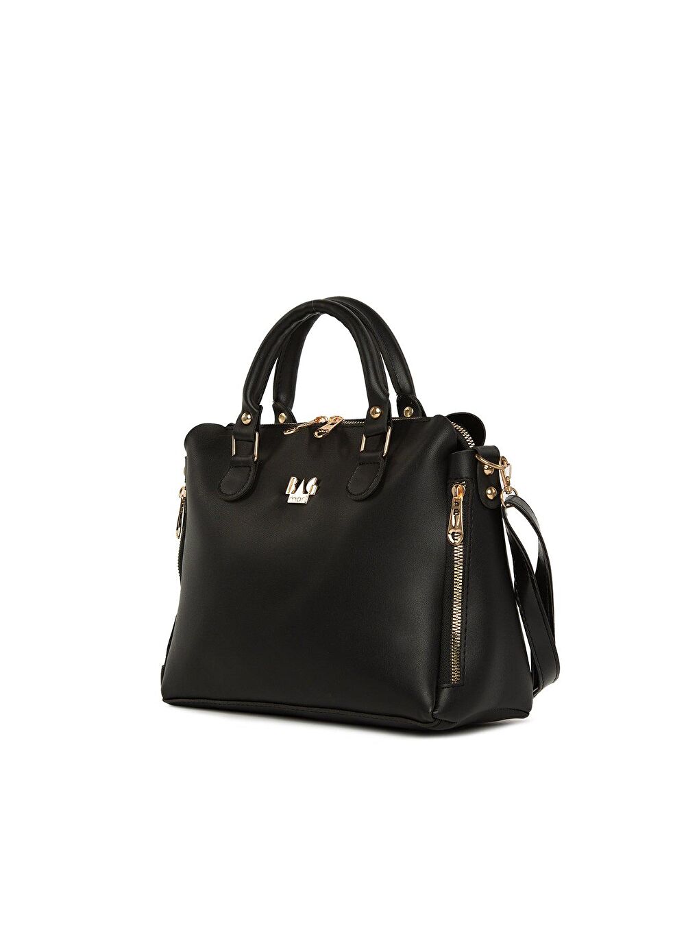 Siyah Dik Çift Fermuarlı Askılı Çanta-1