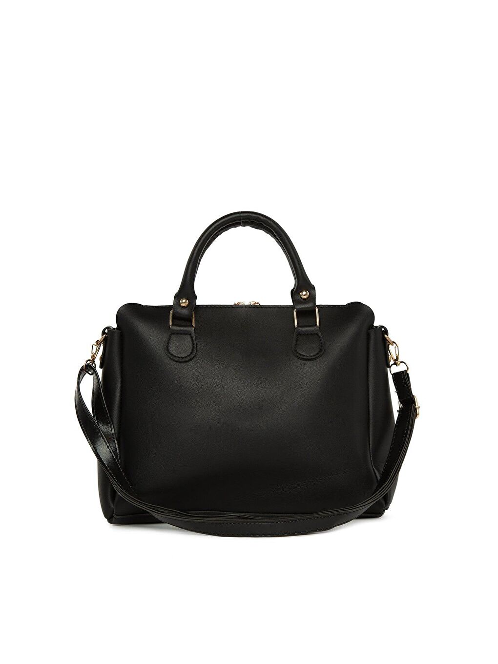 Siyah Dik Çift Fermuarlı Askılı Çanta-2