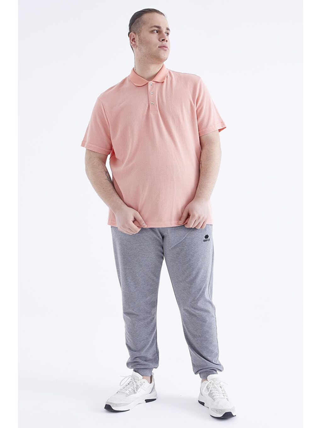 Gri Melanj Fermuar Cepli Manşetli Büyük Beden Erkek Eşofman Alt  - 84679-2