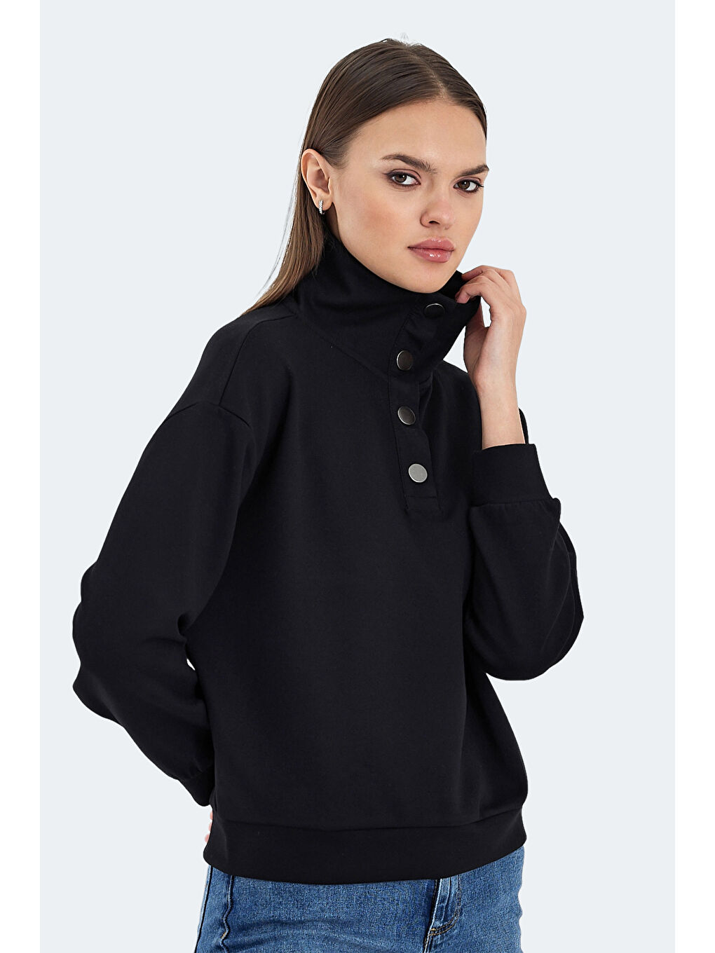 VIDAL Oversize Kadın Siyah Sweatshirt-2