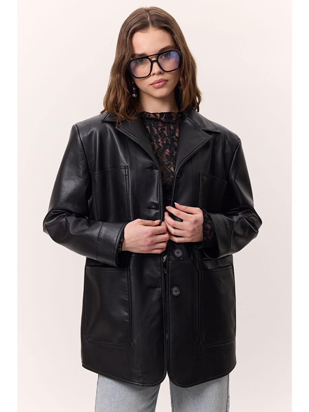 Retro Deri Ceket Siyah-5