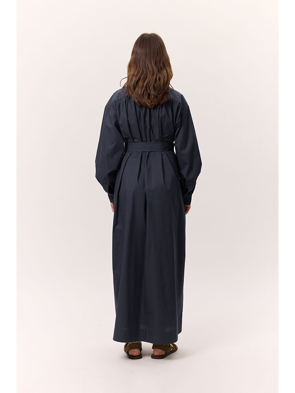 Büzgü Detaylı Geniş Gömlek Elbise Lacivert-5