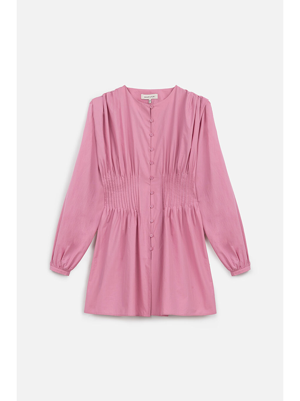 Beli Pile Detaylı Uzun Kol Bluz Pembe-1