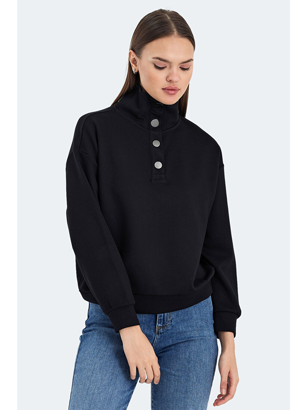 VIDAL Oversize Kadın Siyah Sweatshirt-5