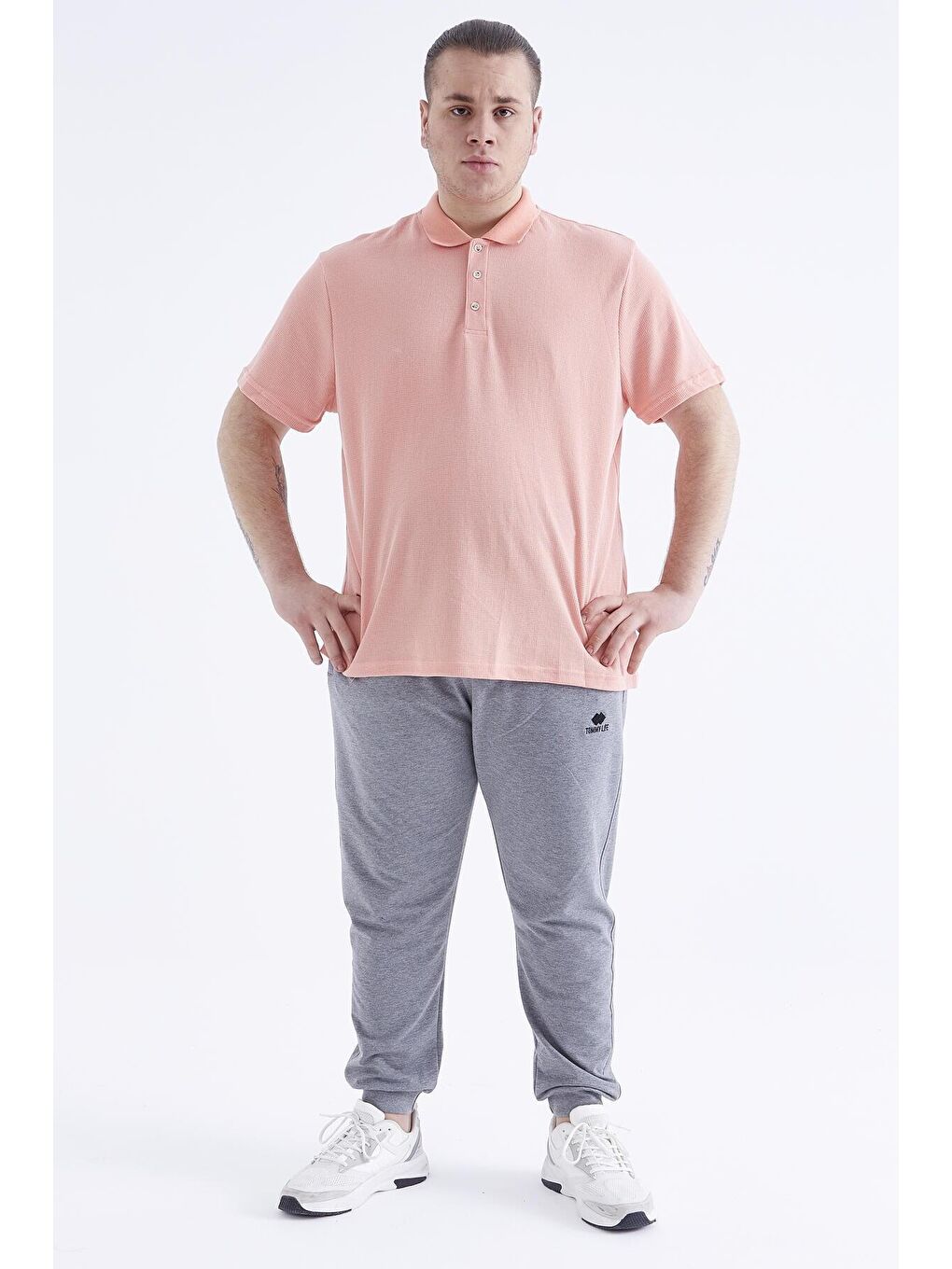 Gri Melanj Fermuar Cepli Manşetli Büyük Beden Erkek Eşofman Alt  - 84679-4