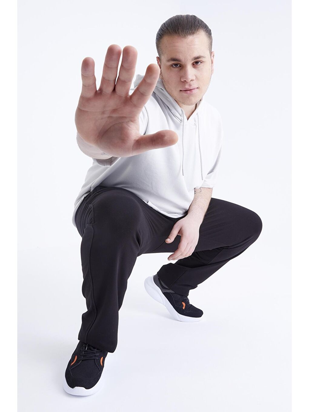 Siyah Fermuar Cepli Klasik Paça Büyük Beden Erkek Eşofman Alt  - 84770