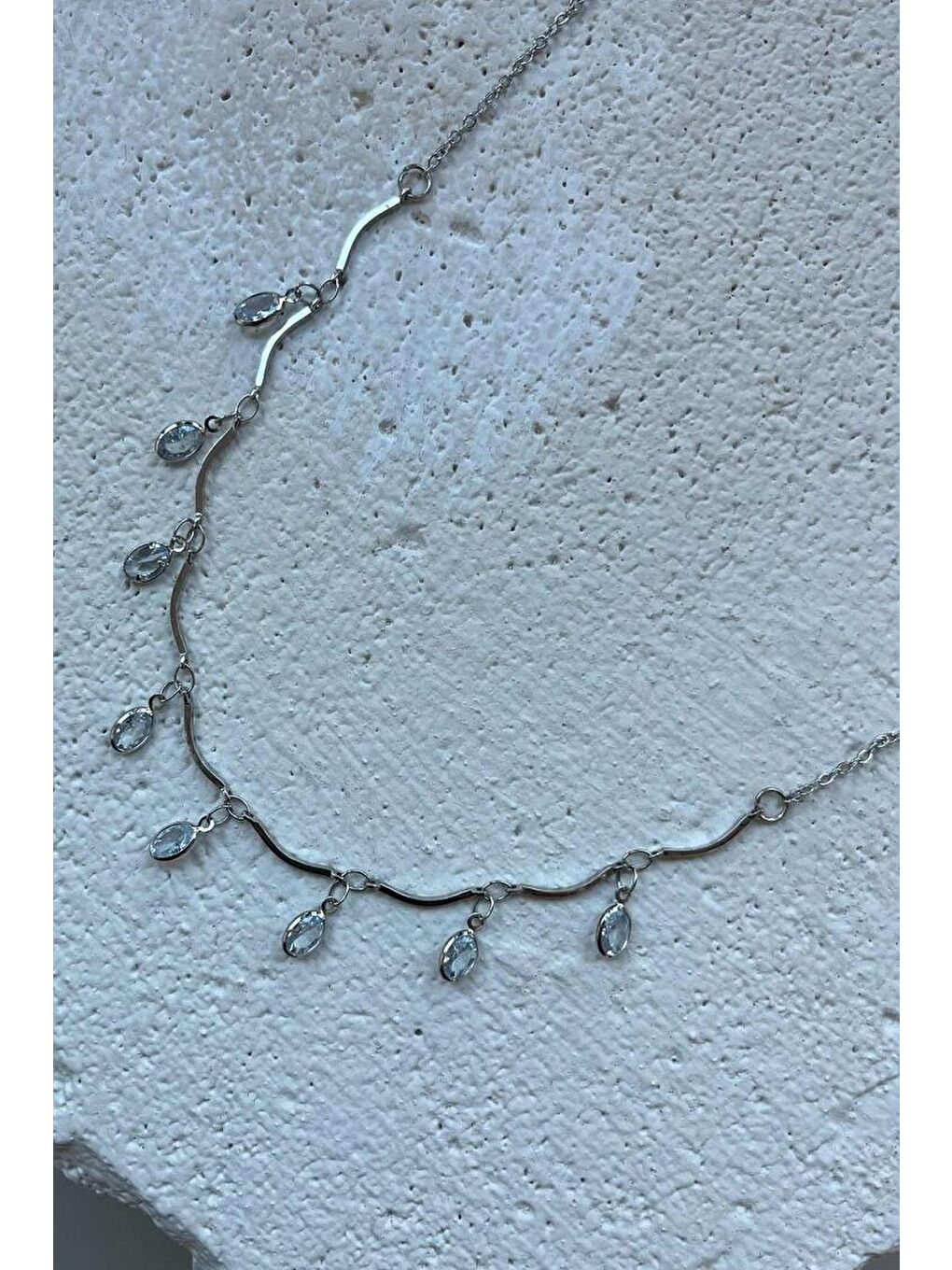 Gri Elips Taşlı Kolye Gümüş-1