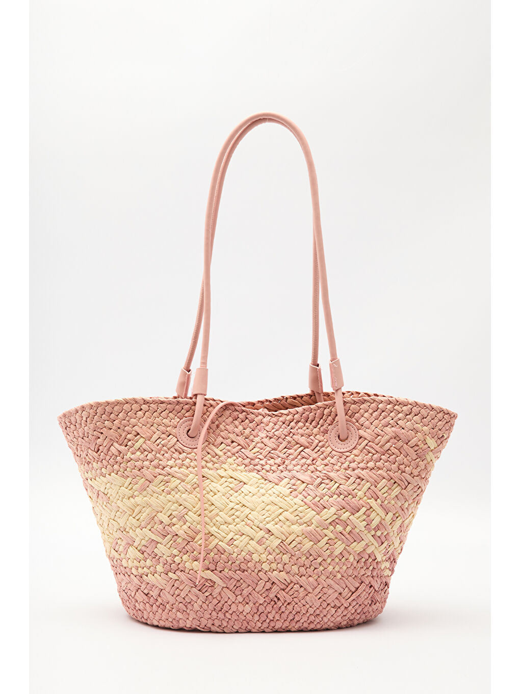 Deri Askılı Hasır Çanta Pembe-3