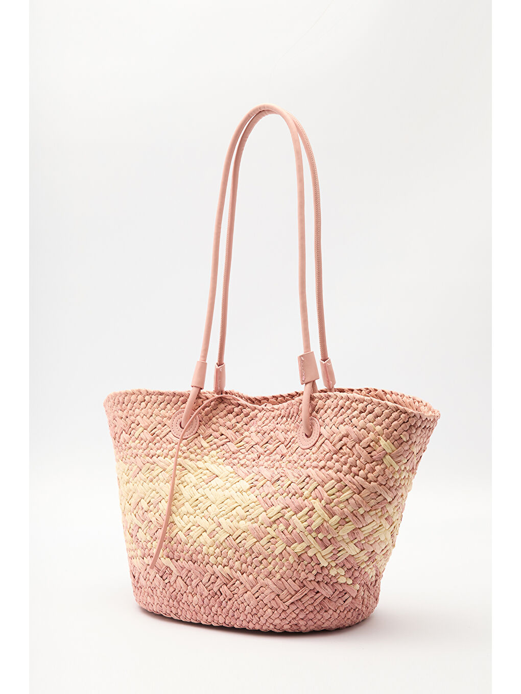 Deri Askılı Hasır Çanta Pembe-4