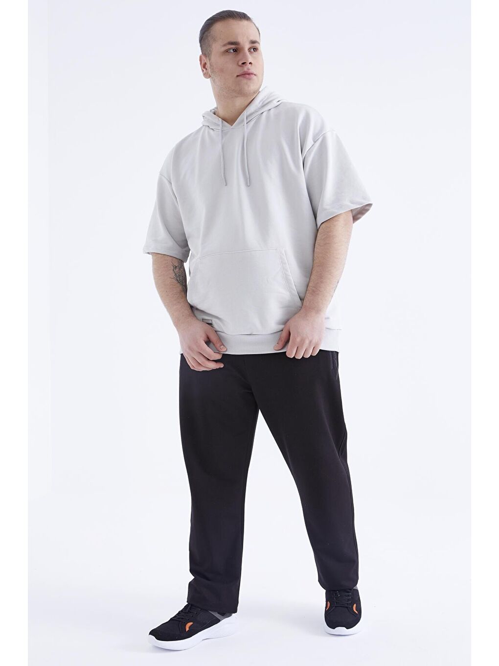 Siyah Fermuar Cepli Klasik Paça Büyük Beden Erkek Eşofman Alt  - 84770-4