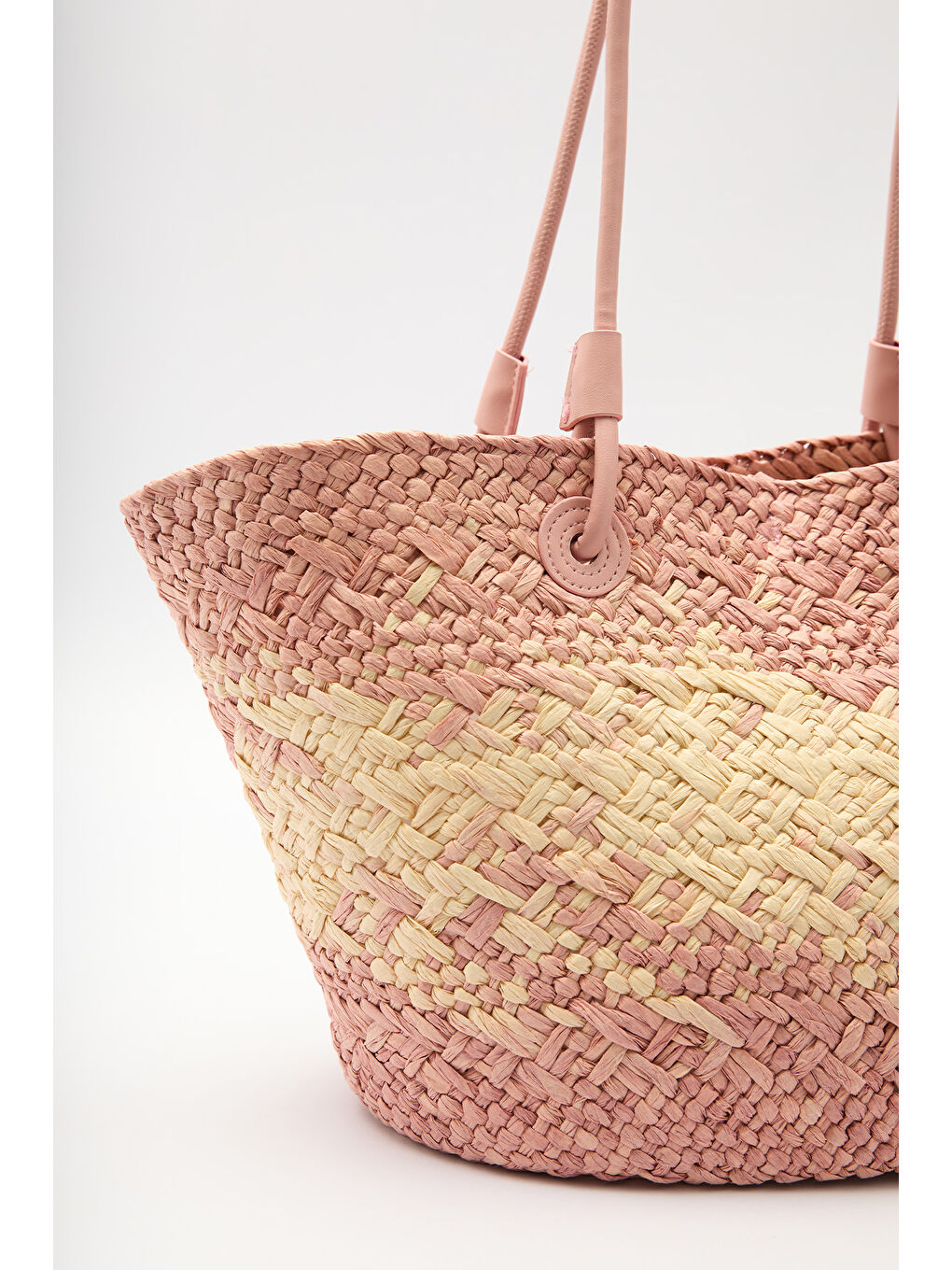 Deri Askılı Hasır Çanta Pembe-5