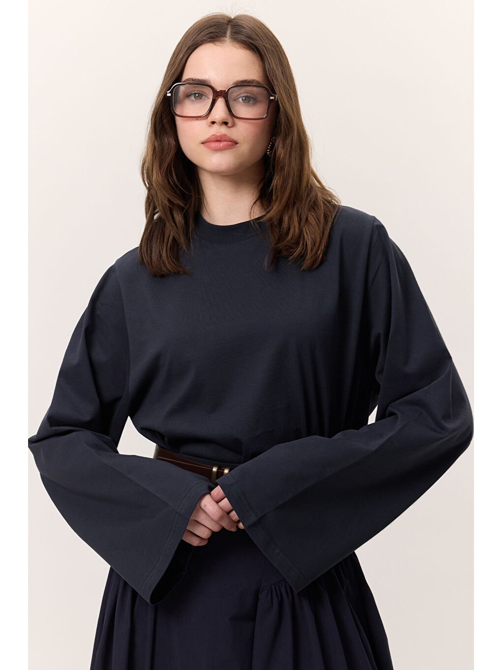 Uzun Kollu Kısa Tshırt Lacivert