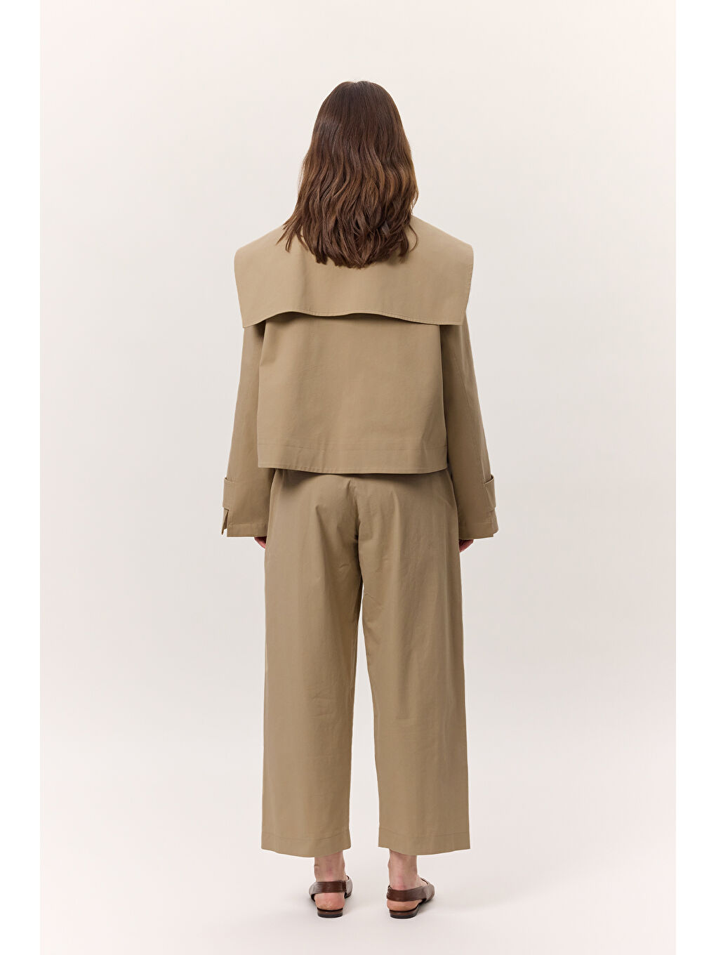 Bej Geniş Yaka Gabardin Ceket Kum-7