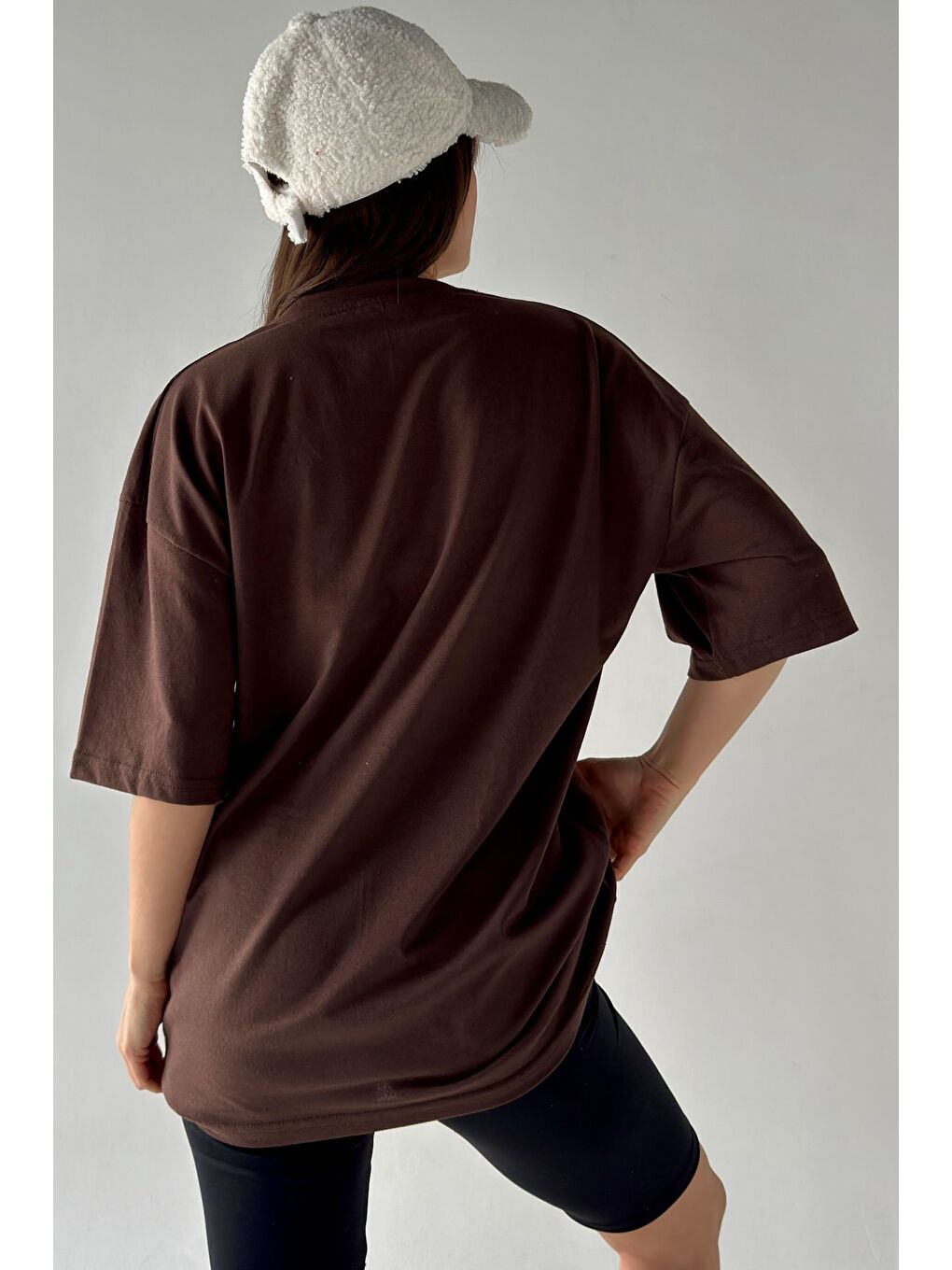 Kahverengi Kadın Düz Renk Ka Oversize T Shirt-2