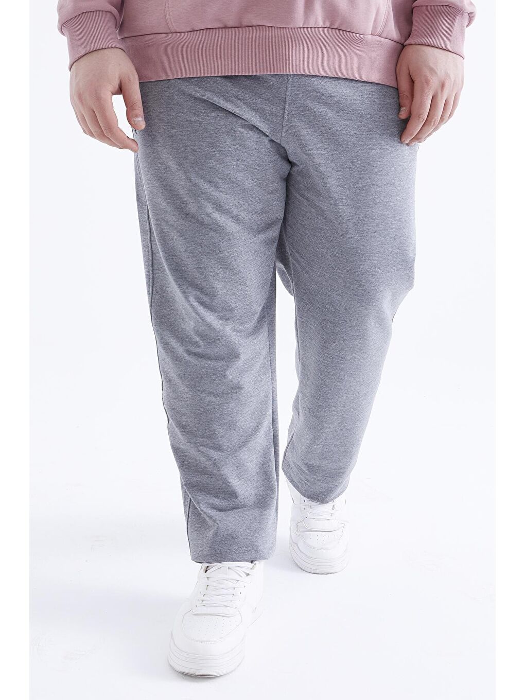 Gri Melanj Fermuar Cepli Klasik Paça Büyük Beden Erkek Eşofman Alt  - 84770-1