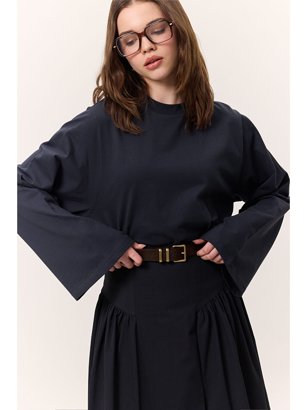 Uzun Kollu Kısa Tshırt Lacivert-2