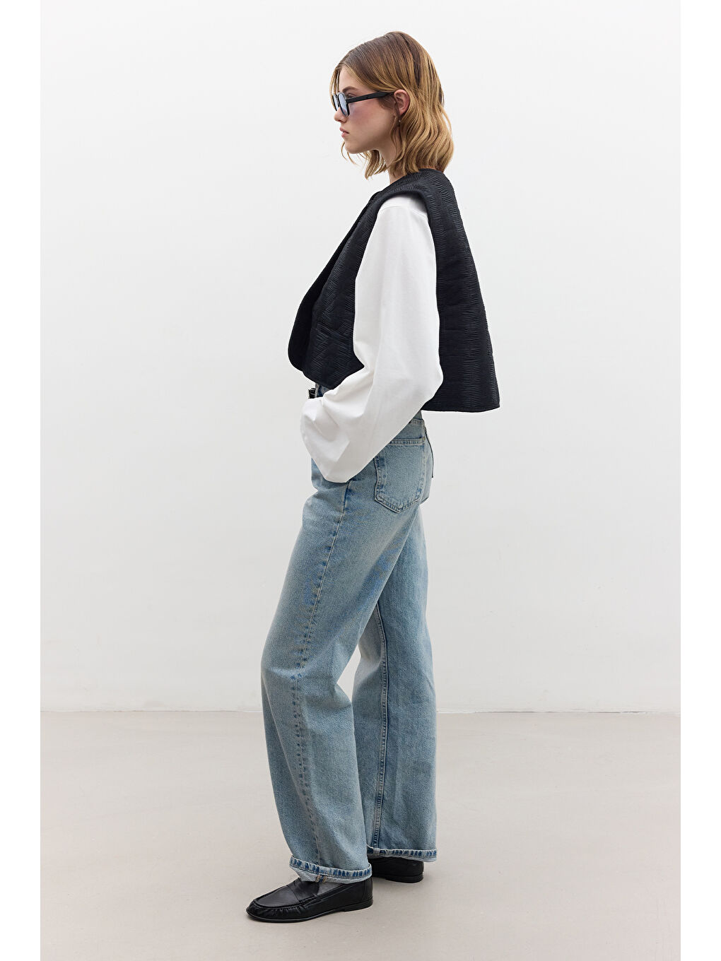 Kapitone Nakışlı Yelek Siyah-3