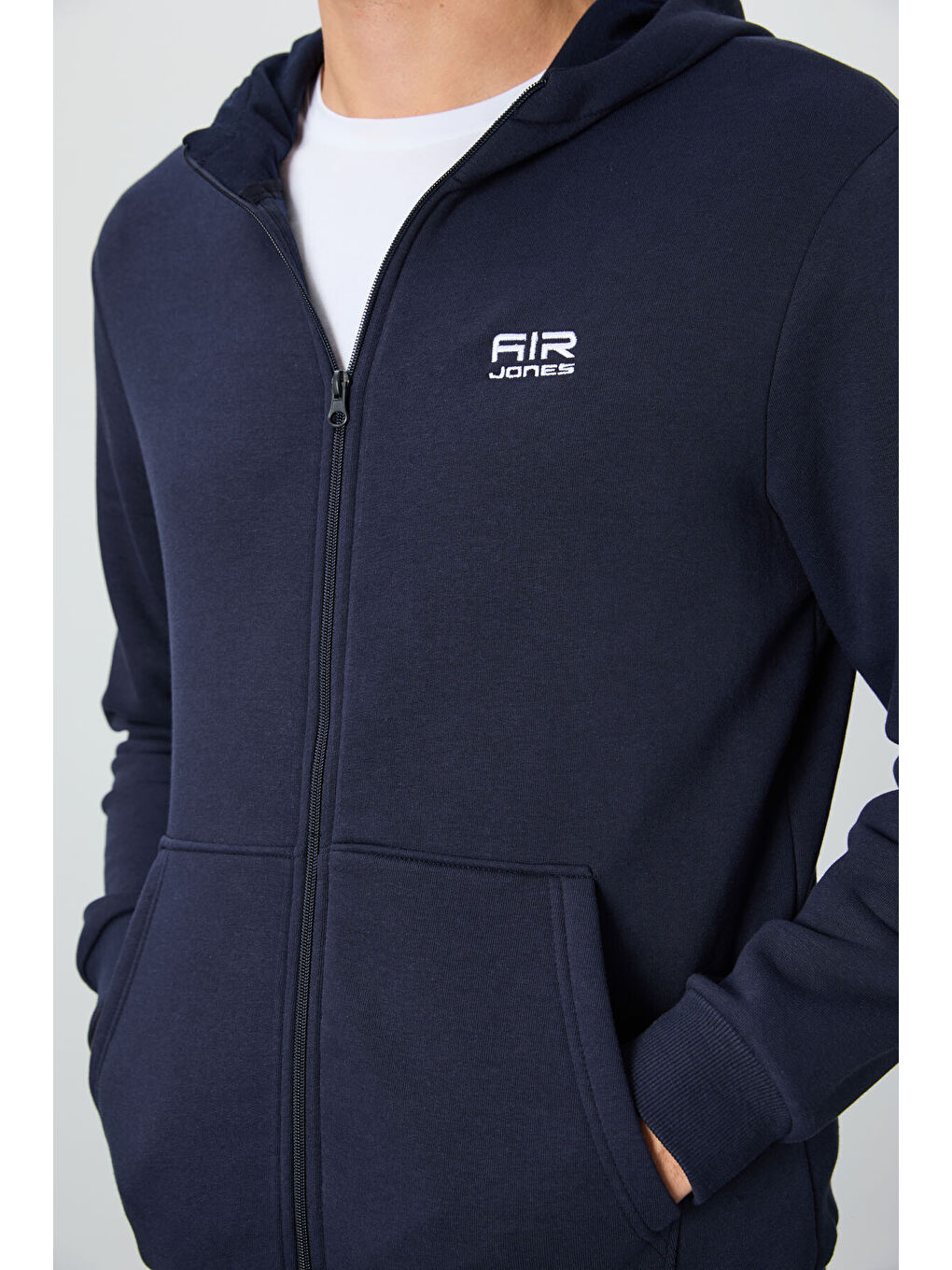 Lacivert  Kapüşonlu Cep Detaylı Şardonlu Rahat Kalıp Erkek Fermuarlı Sweatshirt - 88139-2