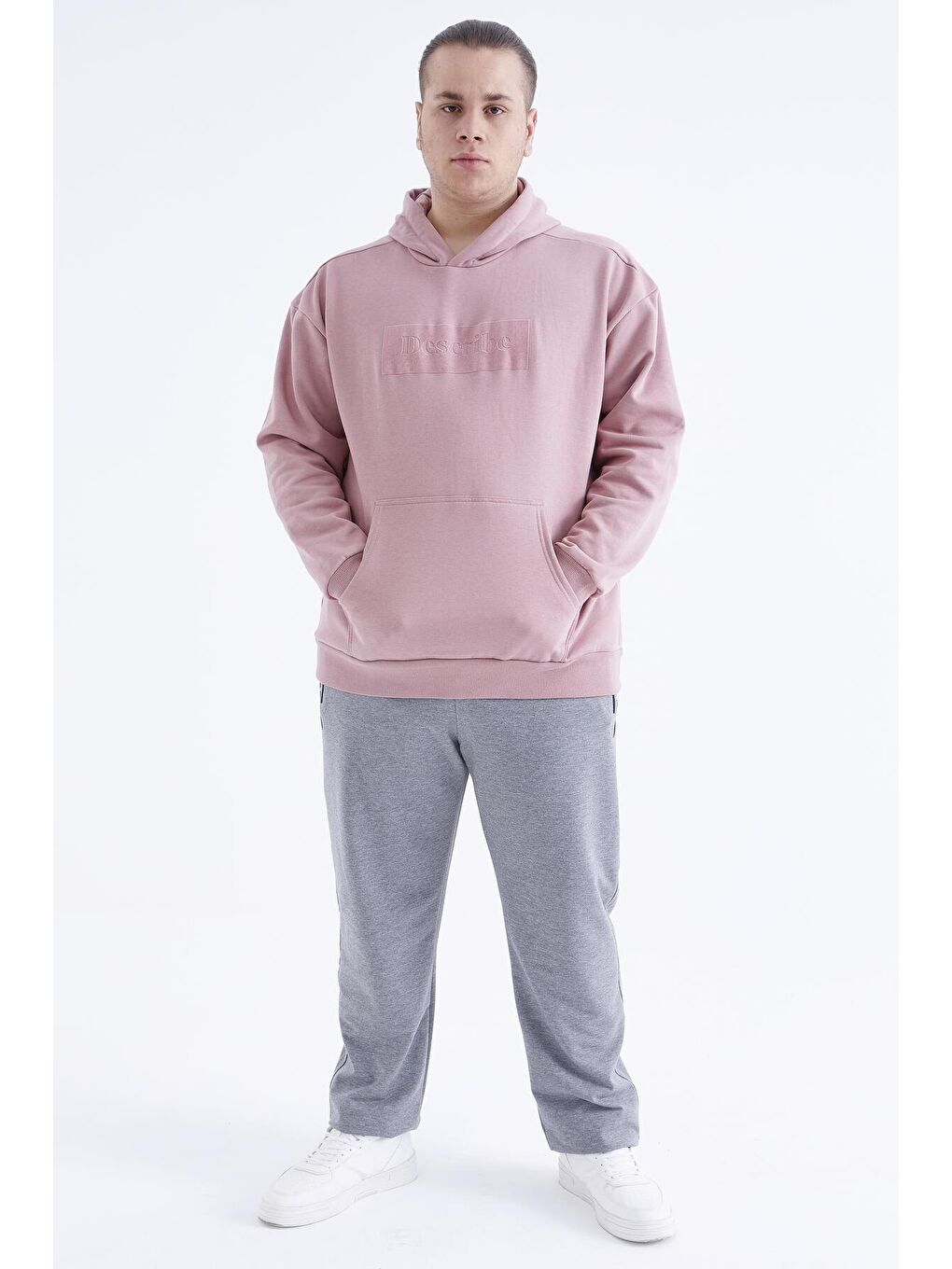 Gri Melanj Fermuar Cepli Klasik Paça Büyük Beden Erkek Eşofman Alt  - 84770-2