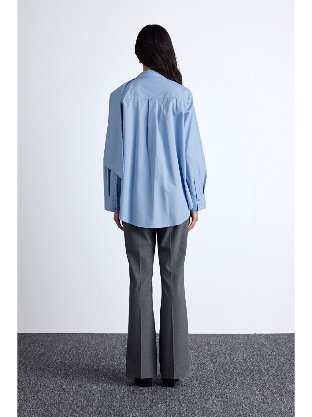 Fular Detaylı Premıum Gömlek Mavi-6