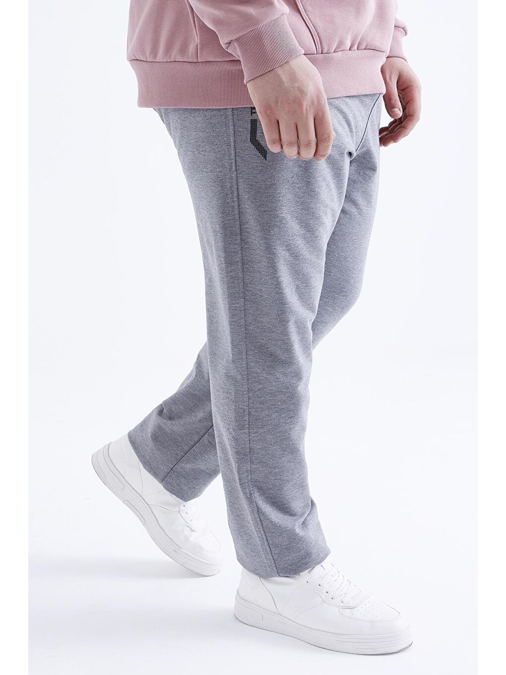 Gri Melanj Fermuar Cepli Klasik Paça Büyük Beden Erkek Eşofman Alt  - 84770-3