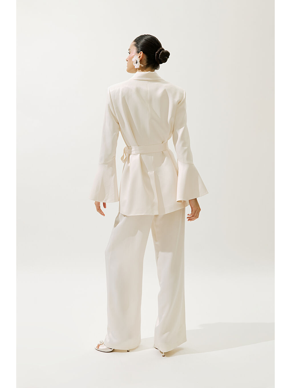 Bej Saten Kemerli Abiye Ceket Vanilya-6