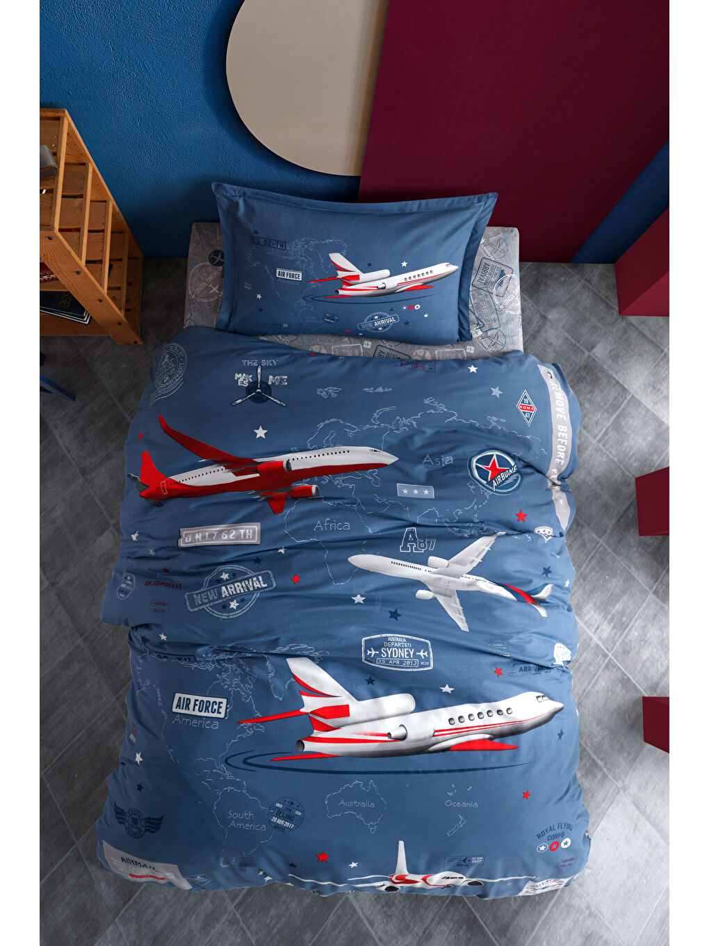 %100 Pamuk Nevresim Takımı Tek Kişilik Arrıval Mavi