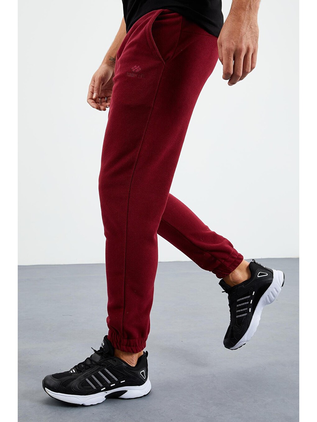 Bordo Erguvan Gizli Fermuarlı Rahat Form Lastik Paça Polar Erkek Eşofman Alt - 84866-3