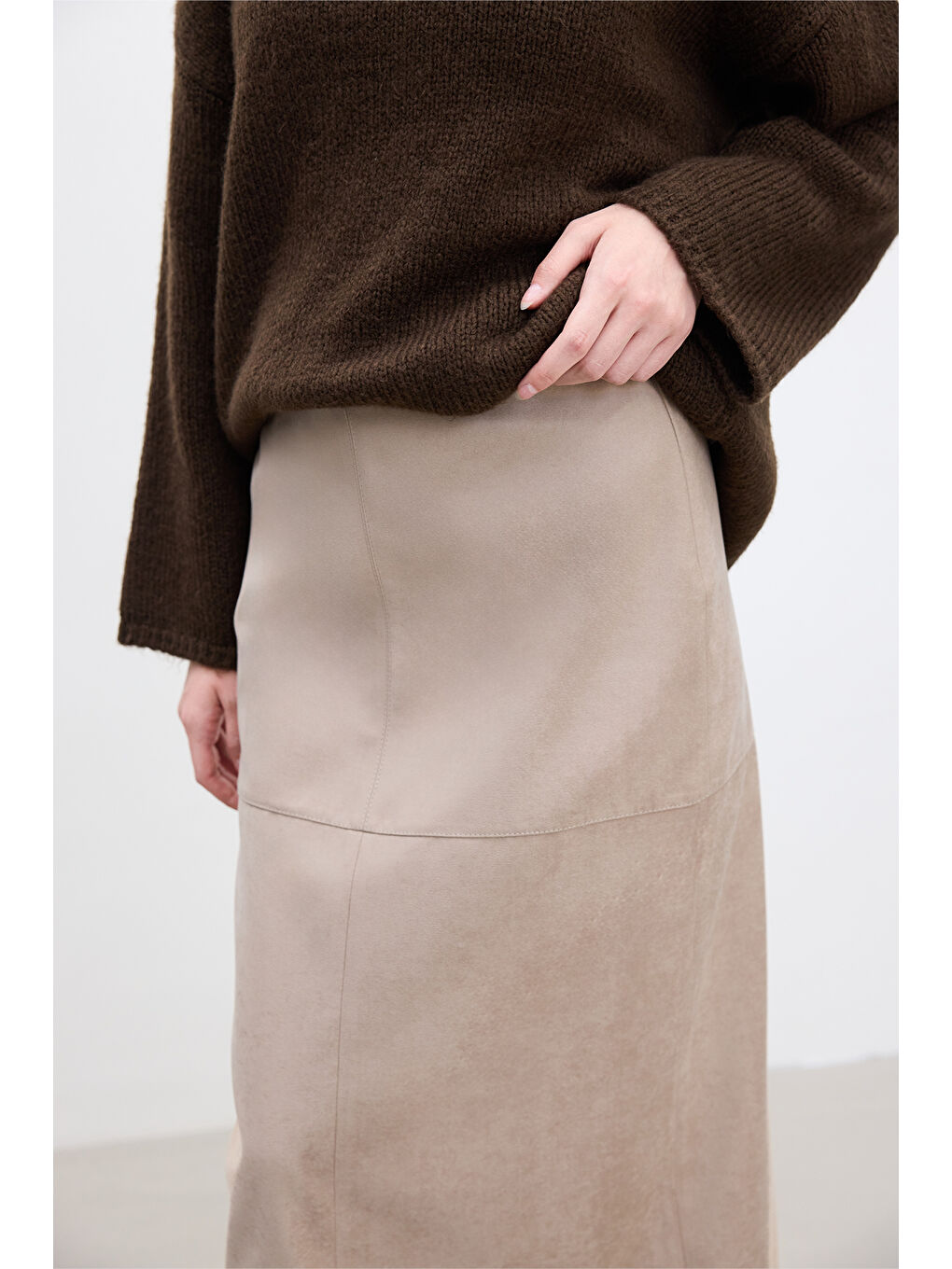 Bej Suni Deri Etek Kum-2