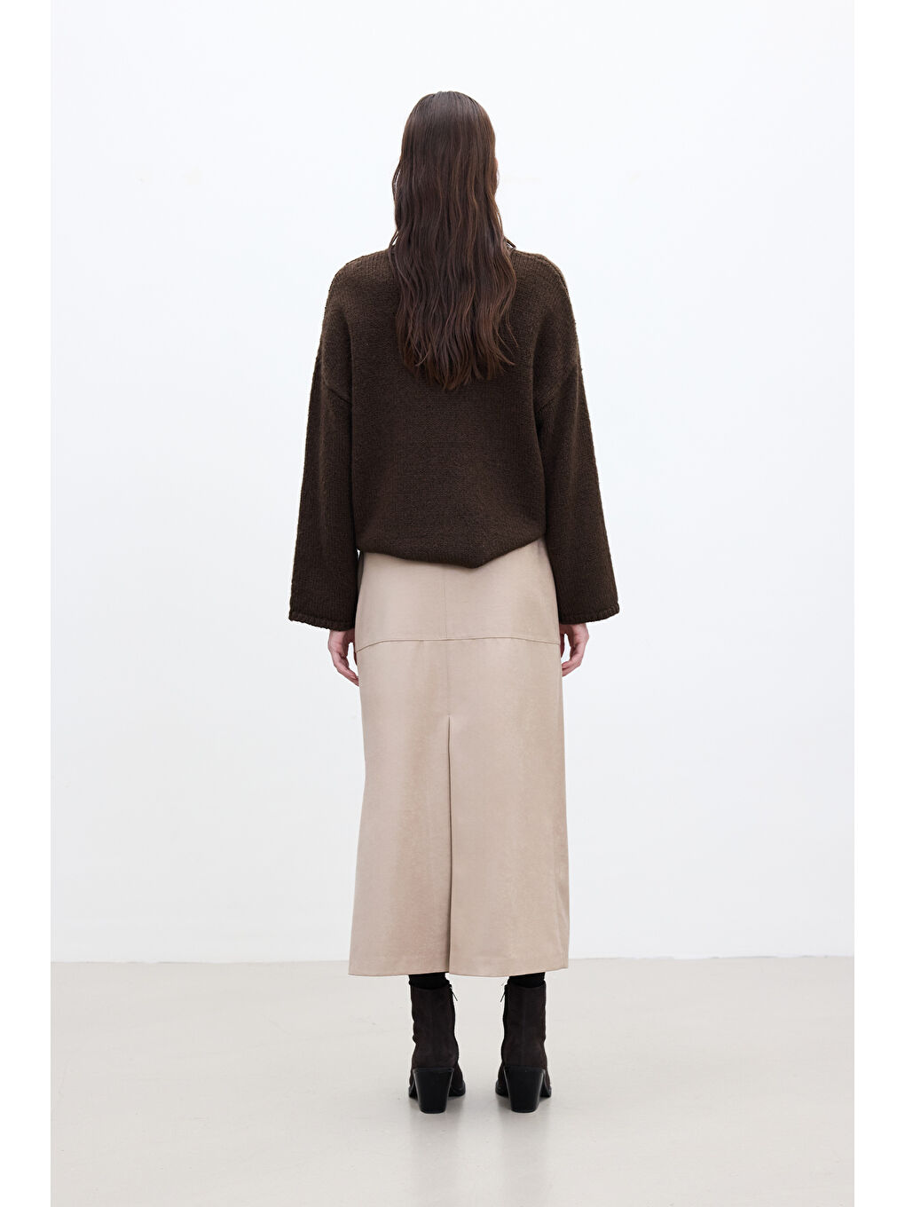 Bej Suni Deri Etek Kum-3