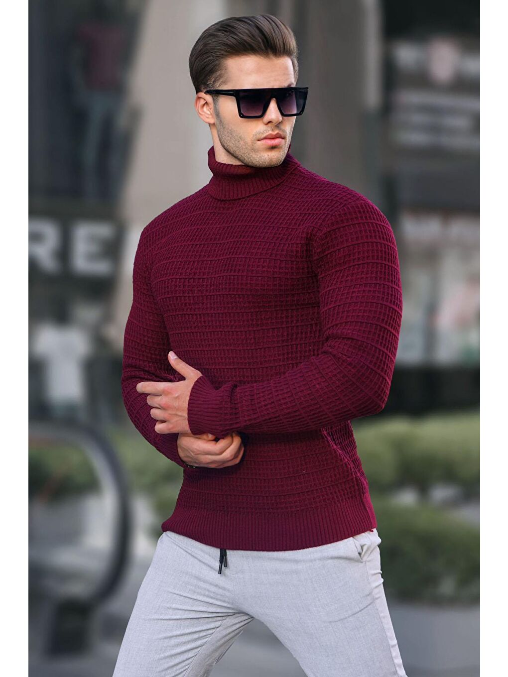 Bordo Balıkçı Yaka Triko Kazak 6832