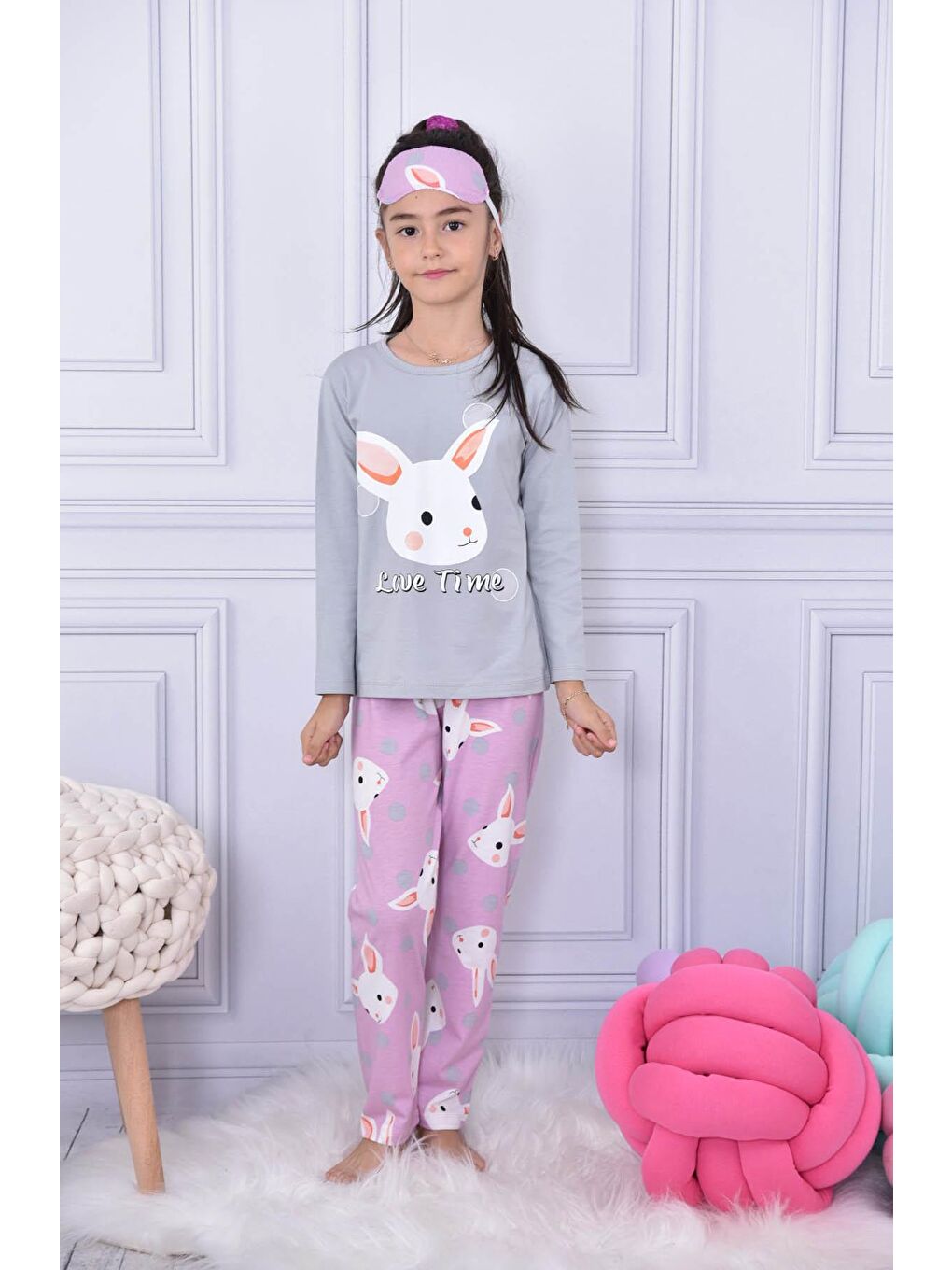 Pijakids Gri  Tavşanlı Kız Çocuk Pijama Takımı 17028