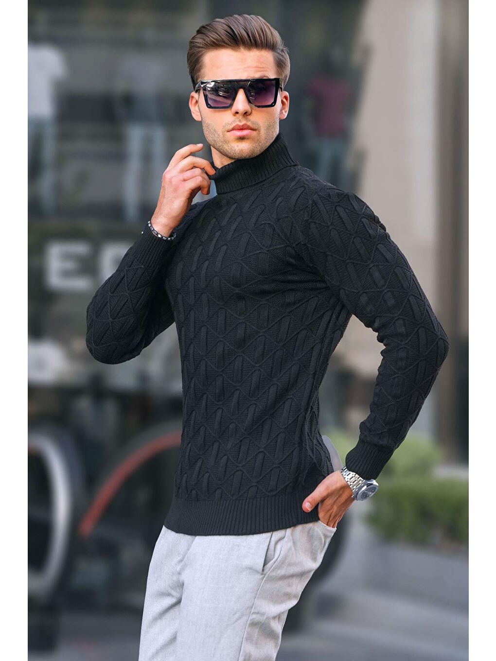 Siyah Balıkçı Yaka Erkek Kazak 6833-1