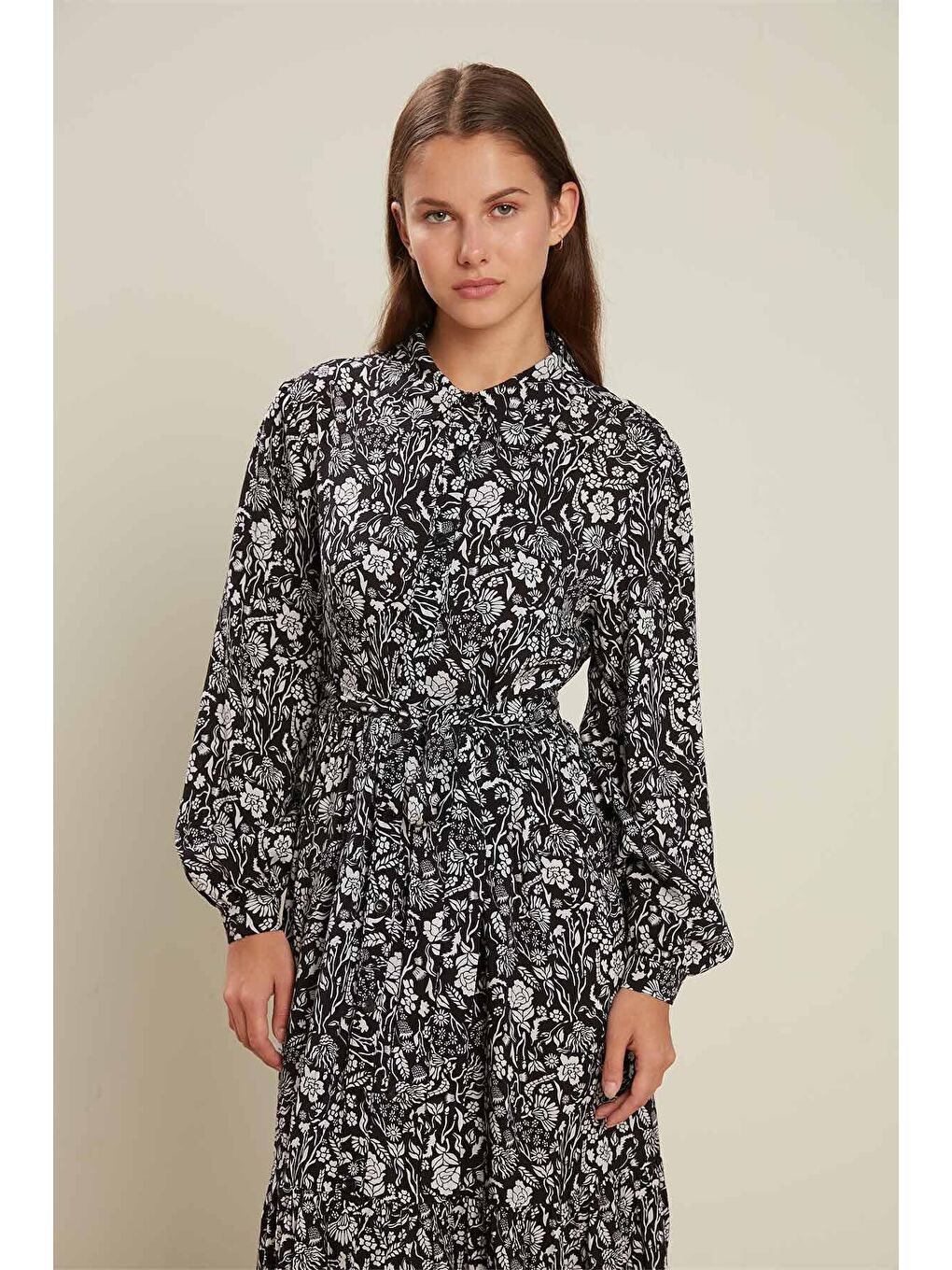 Viskon Düğmeli Gömlek Elbise Garden-Siyah