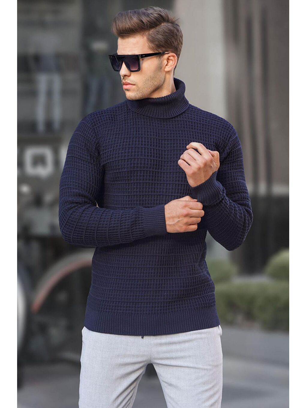 Lacivert Balıkçı Yaka Triko Kazak 6832