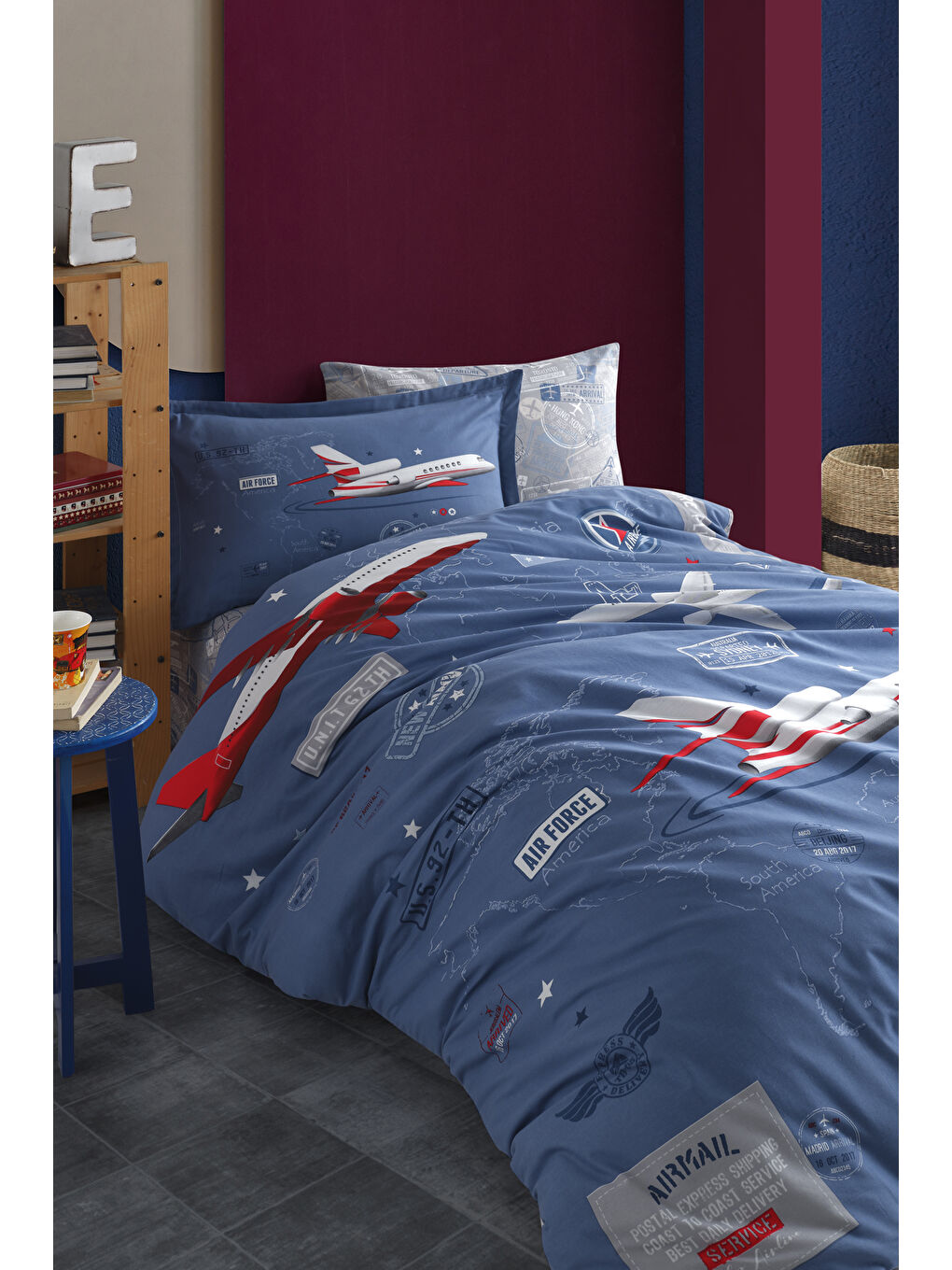 %100 Pamuk Nevresim Takımı Tek Kişilik Arrıval Mavi-1