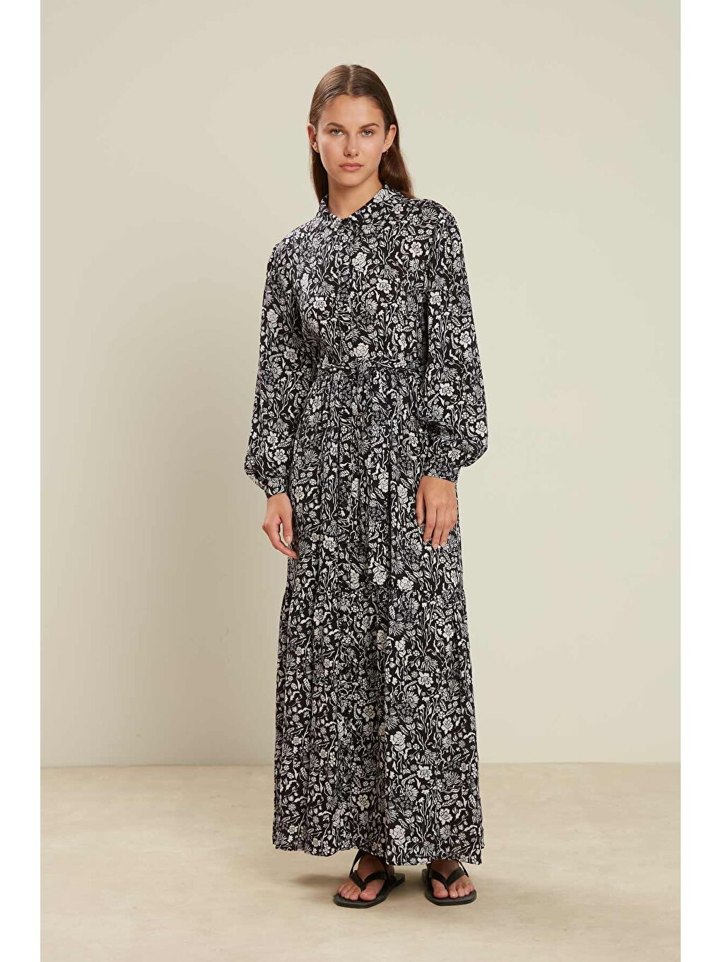 Viskon Düğmeli Gömlek Elbise Garden-Siyah-1