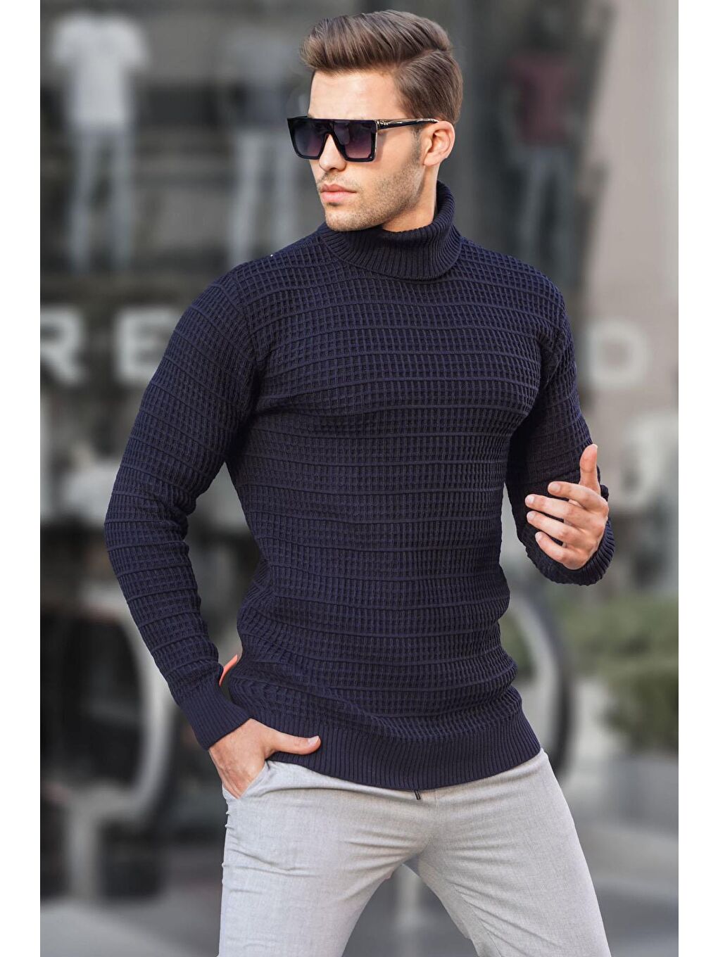 Lacivert Balıkçı Yaka Triko Kazak 6832-1