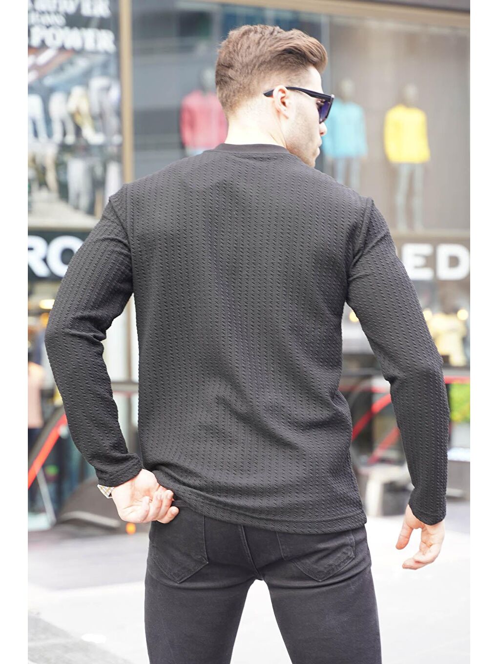 Siyah Waffle Kumaş Basic Kazak 6007-1