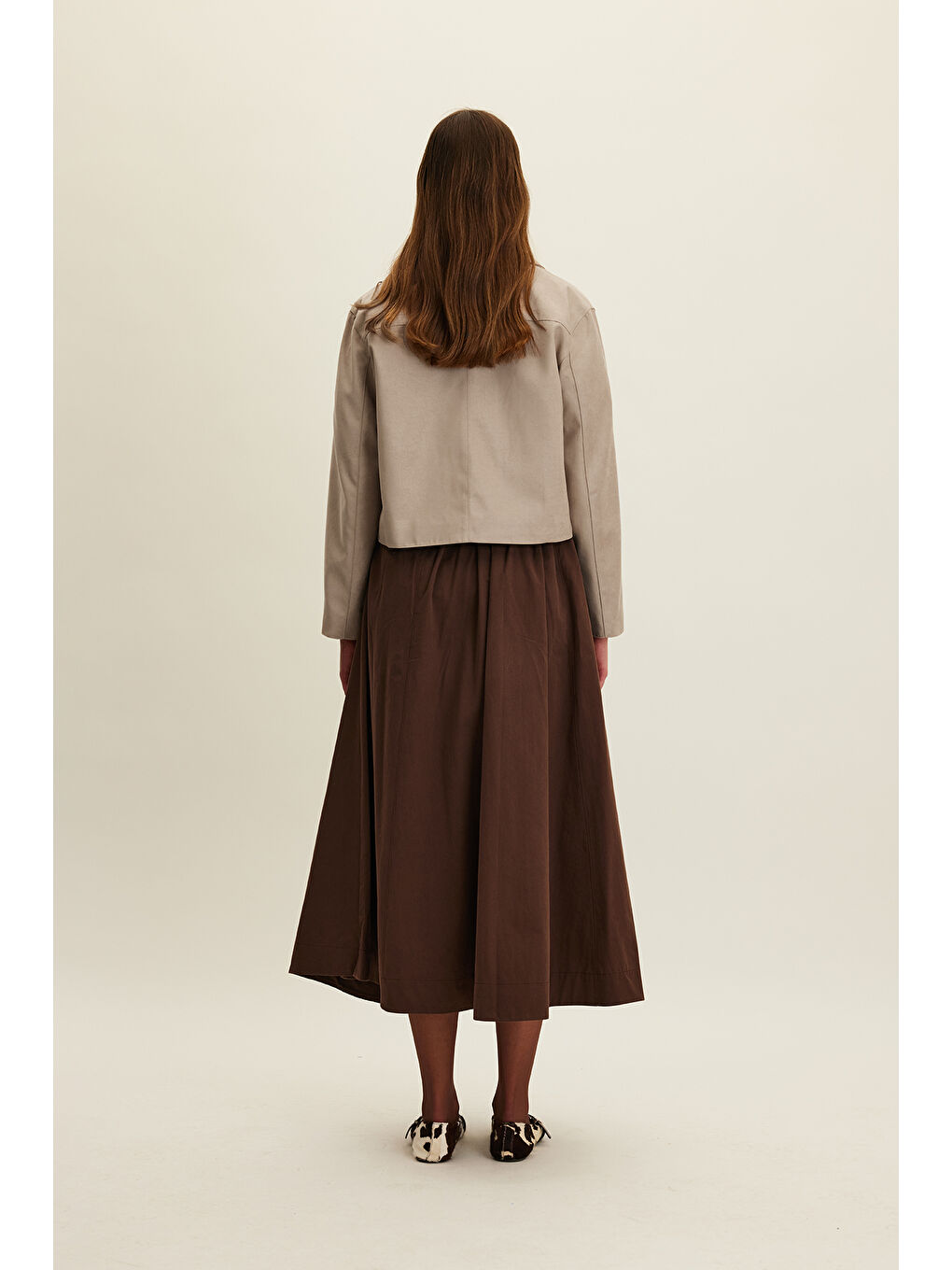 Katy Gabardin Büzgülü Etek Kahverengi-3