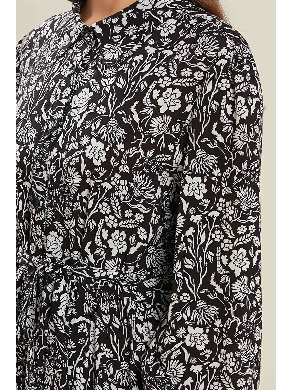 Viskon Düğmeli Gömlek Elbise Garden-Siyah-3