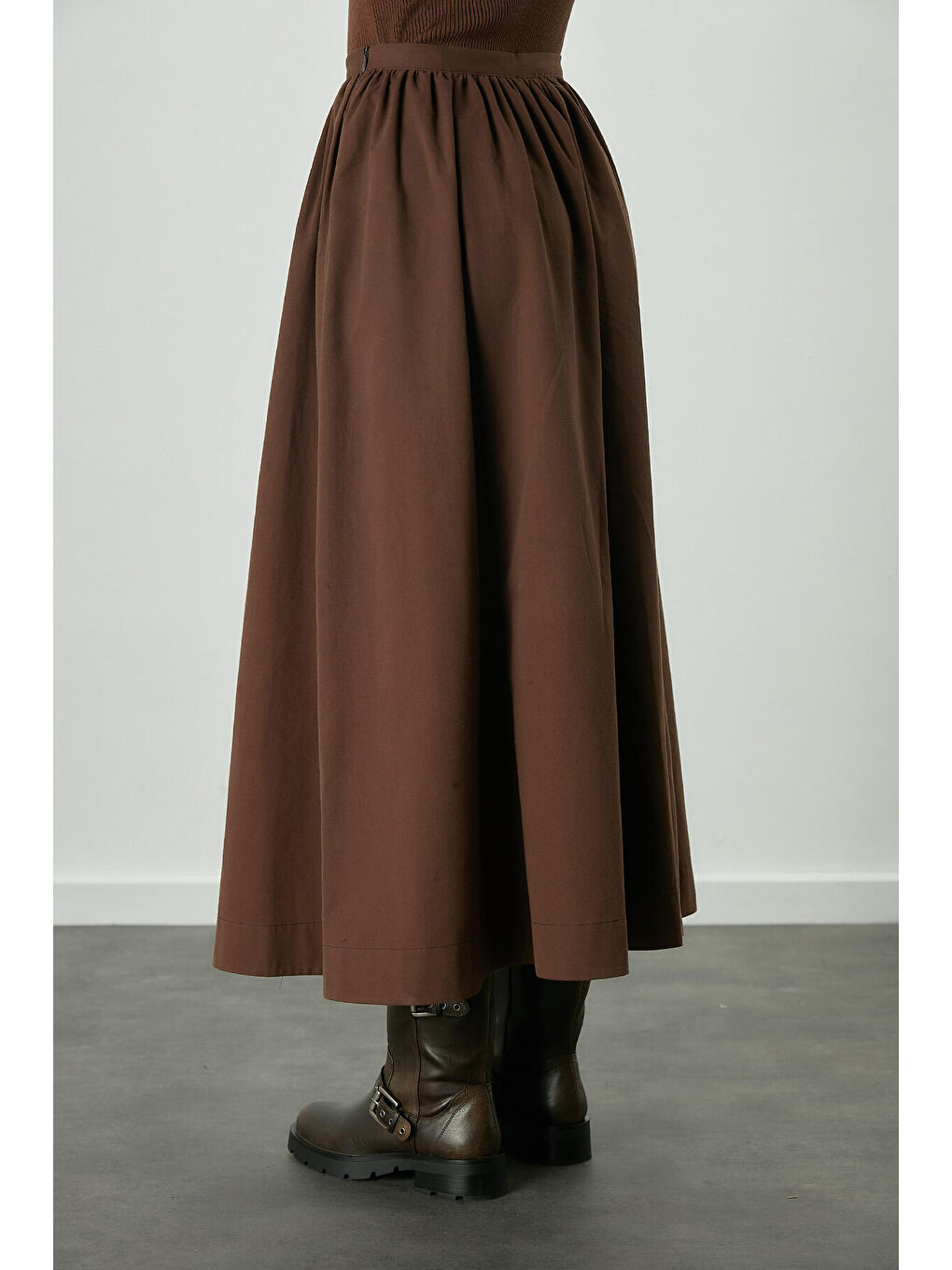 Katy Gabardin Büzgülü Etek Kahverengi-7